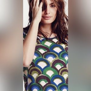 BODEN Alyssa Miller Collection Tank Top Shirt Blouse Fan Print Scallop Green